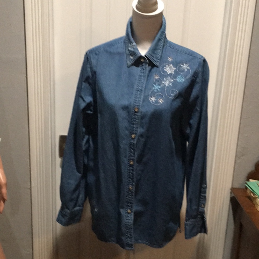 Basic Addition blue Jean button down. Size large